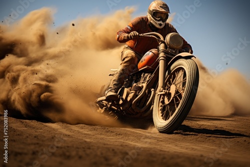 Motocross rider in action on the race track. © tnihousestudio