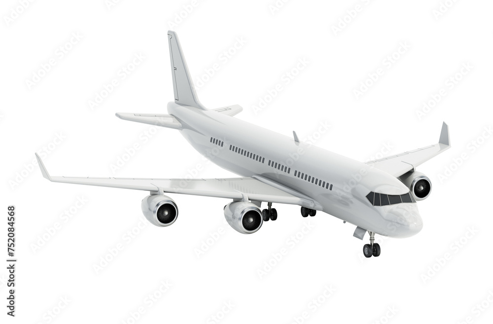 Generic modern passenger airplane isolated on transparent background. 3D illustration