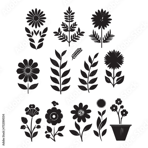 set of silhouettes of plants