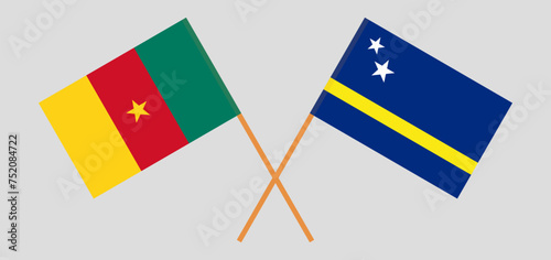 Crossed flags of Cameroon and Country of Curacao. Official colors. Correct proportion