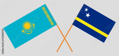 Crossed flags of Kazakhstan and Country of Curacao. Official colors. Correct proportion