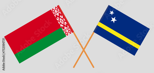 Crossed flags of Belarus and Country of Curacao. Official colors. Correct proportion