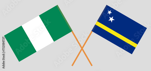 Crossed flags of Nigeria and Country of Curacao. Official colors. Correct proportion