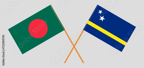 Crossed flags of Bangladesh and Country of Curacao. Official colors. Correct proportion