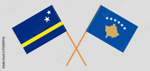 Crossed flags of Country of Curacao and Kosovo. Official colors. Correct proportion