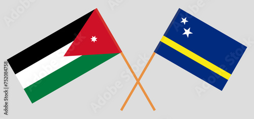 Crossed flags of Jordan and Country of Curacao. Official colors. Correct proportion