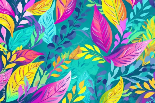 A burst of springtime freshness in a background adorned with a lively and vibrant leaf pattern, Generative AI