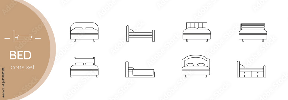 Bed. Set of vector icons. Isolated on white background Bed. Set of vector icons. Isolated on white background