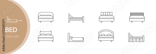 Bed. Set of vector icons. Isolated on white background