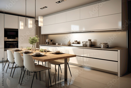 Chic kitchen design with minimalistic fixtures  colorful accents  and simplistic layout  presented in stunning HD quality.