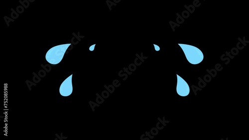 Cartoon crying tears animation on transparent background