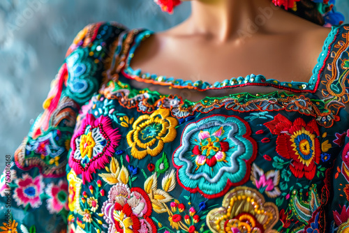 Exquisite Mexican Embroidery on Traditional Blouse