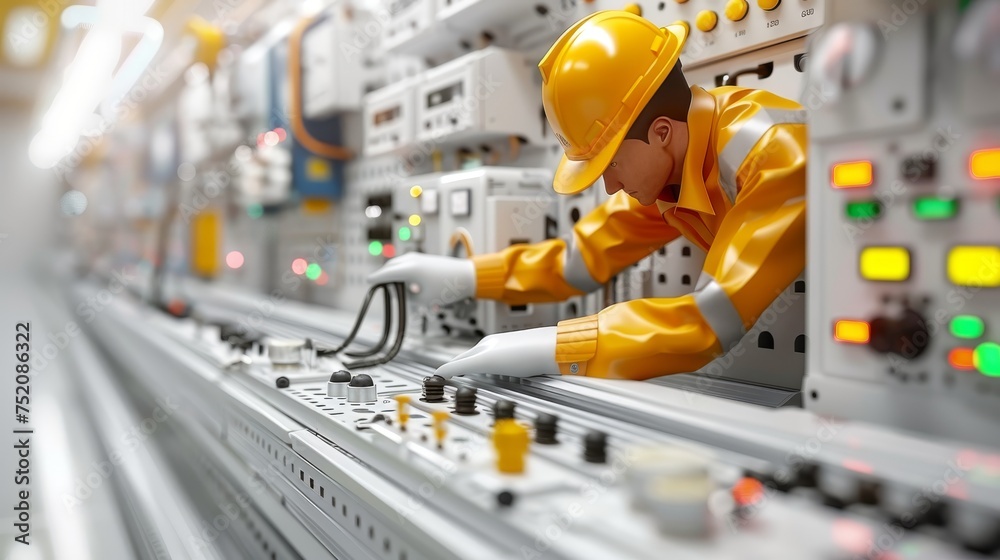 3d animation Electrical engineer or repairman holding digital multimeter to inspecting the electrical system in a factory. 3d animation Electrical engineer or repairman holding digital multimeter to inspecting the electrical system in a factory.