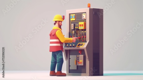 3d animation Electrical engineer or repairman holding digital multimeter to inspecting the electrical system in a factory.