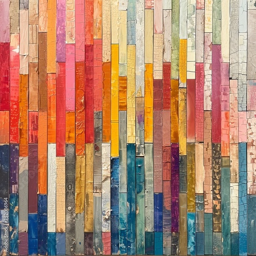 Artistic painting of colorful rainbow on rectangular wood wall