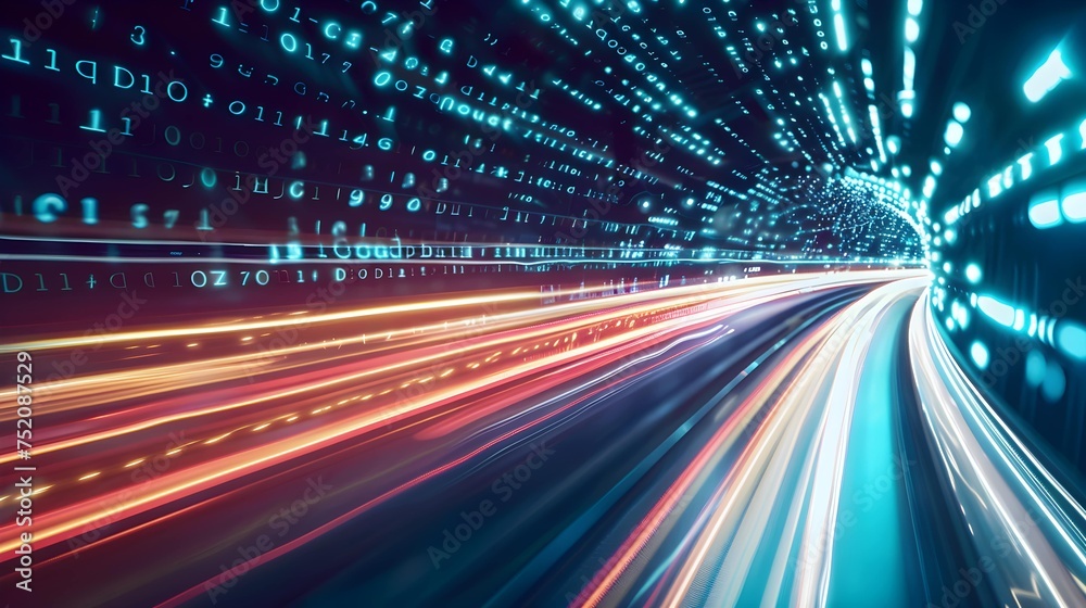 High speed data highway with flowing streams of light representing information High speed data highway with flowing streams of light representing information