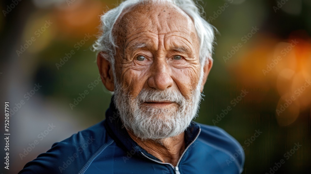 An older man with a white beard wearing a blue shirt An older man with a white beard wearing a blue shirt