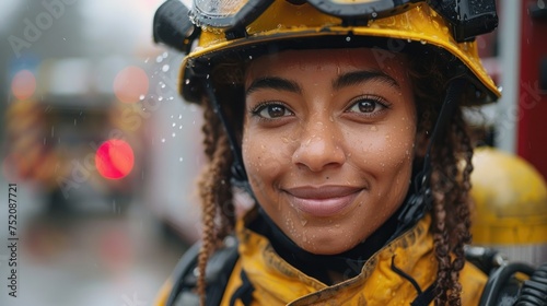 A woman wearing a firemans helmet and goggles © Viktor