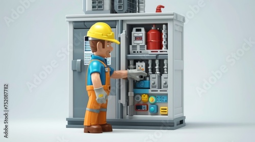 3d animation Electrical engineer or repairman holding digital multimeter to inspecting the electrical system in a factory. © Wayu