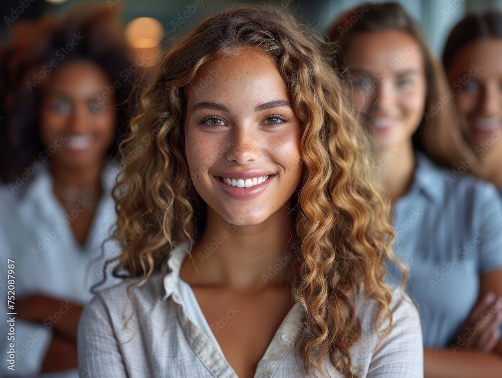 Multiple women standing side by side in a group