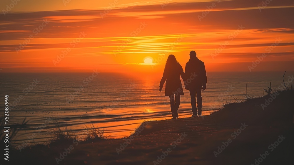 Fototapeta premium Couple standing together in the sandy beach