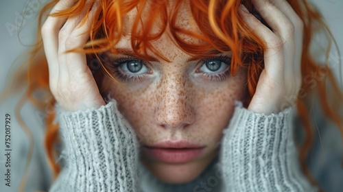 A woman with freckled hair and blue eyes looking at the camera © Viktor