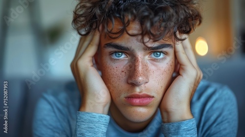 A young man with freckled hair and blue eyes