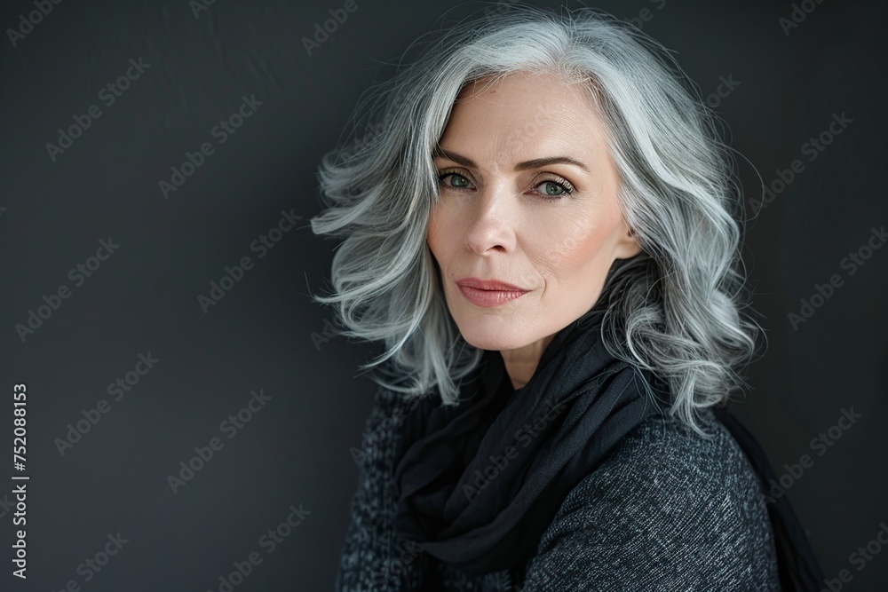 Woman With Grey Hair and Scarf Woman With Grey Hair and Scarf