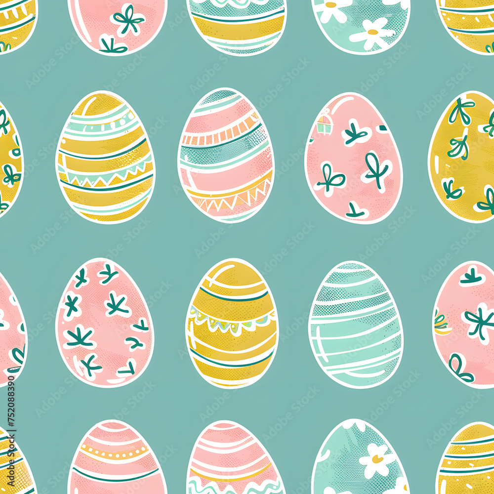 cute easter seamless pattern. multicolored easter eggs on a blue background in flat style. Design for packaging, wallpaper, background