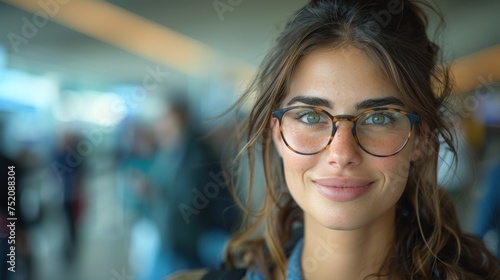 A woman with glasses smiles at the camera Free Download A woman with glasses smiles at the camera - GFXLoad
