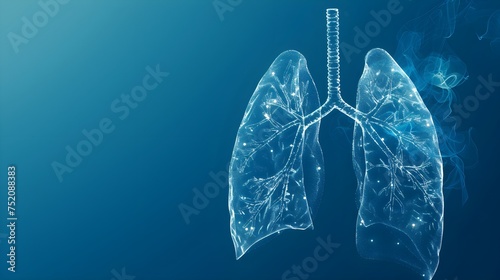 Human lung model with a of disease, A transparent lungs with a blue background, Human lungs concept of healthy lungs photo