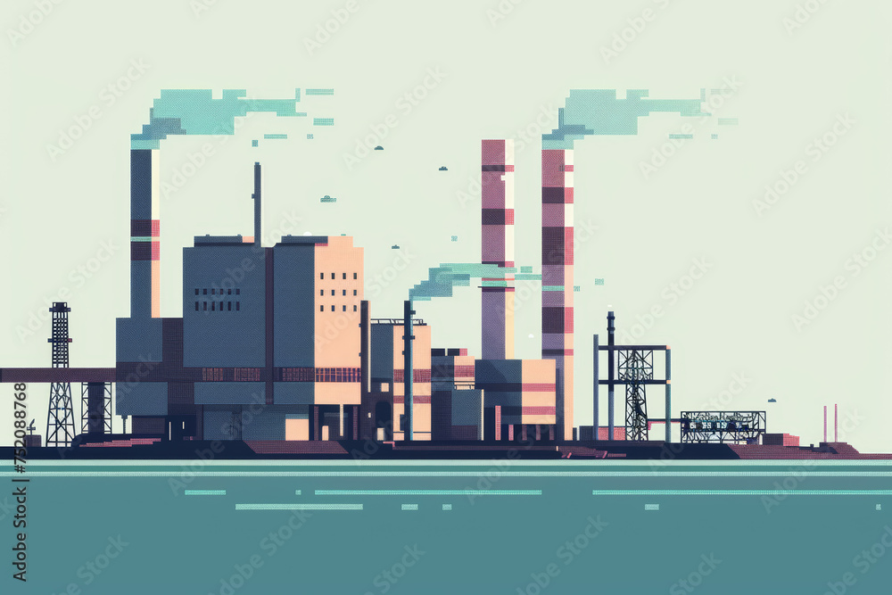 Pixel Art Industrial Factory with Smokestacks