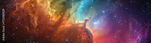 Macro view of a bright, colorful nebula, whimsical space © kitinut