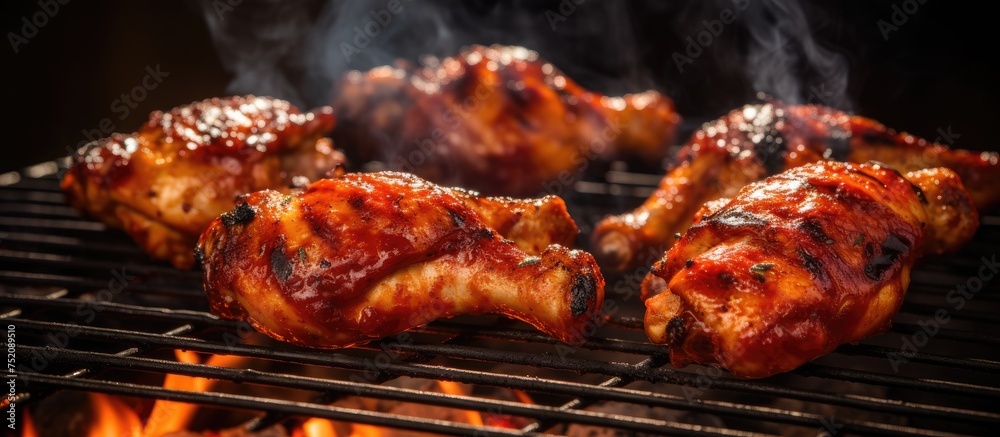 Succulent Chicken Wings Sizzle on the BBQ Grill, Grilling Season Outdoors Cooking Concept