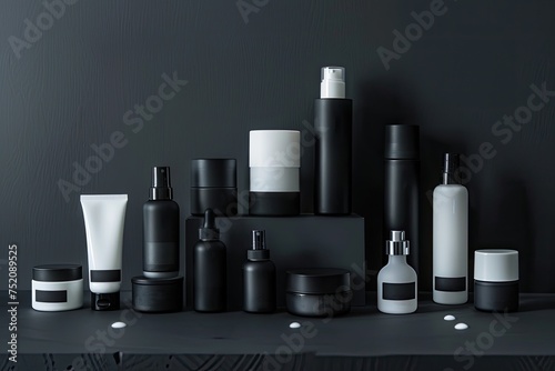 A chic arrangement of monochrome skincare products for a sophisticated look