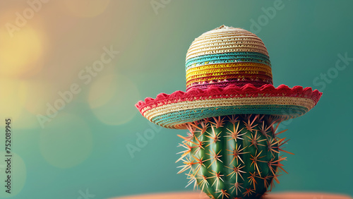Mexican party concept with cactus and sombrero hat.