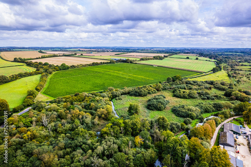 Aerial view of English Vineyard in Hampshire rural landscape