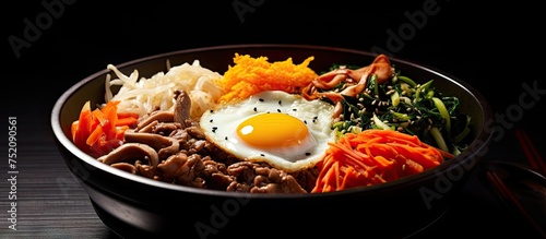 Vibrant Bibimbap: A Colorful Korean Culinary Delight Served in a Traditional Bowl