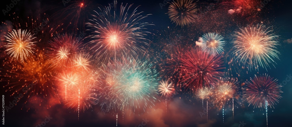 Spectacular Multi-Colored Fireworks Illuminate the Night Sky with a Dazzling Display