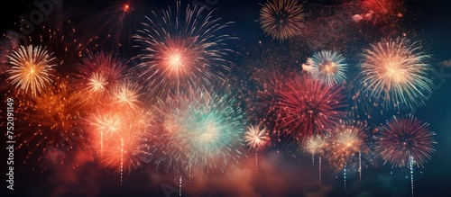 Spectacular Multi-Colored Fireworks Illuminate the Night Sky with a Dazzling Display