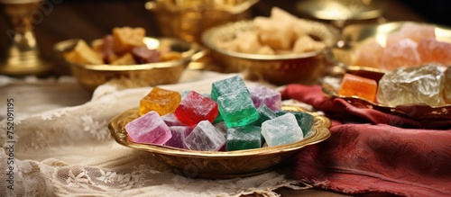 Vibrant Crystals in an Array of Colors Adorning a Wooden Table