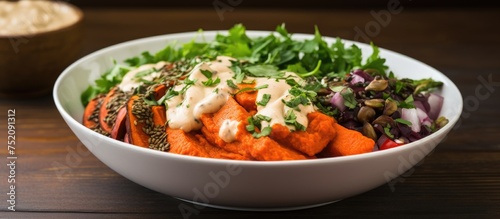 Nourishing Mediterranean Bowl with Flavorful Roasted Red Pepper Sauce