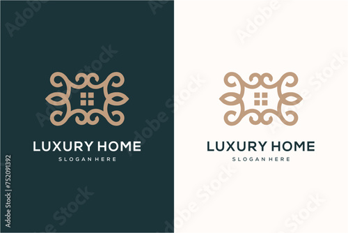 luxury home window logo with modern luxury gold color photo