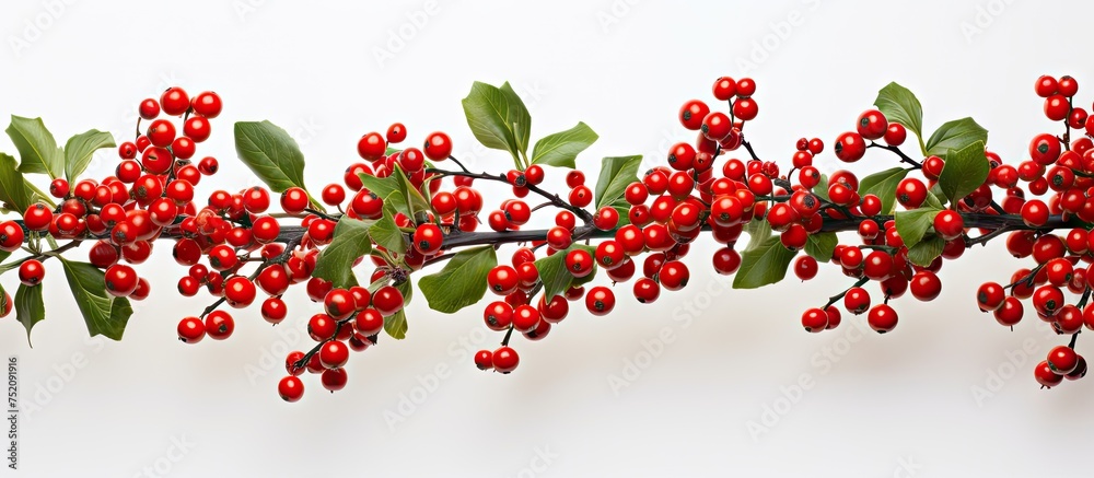 Vibrant Red Berries Adorn the Branches of an Evergreen Ilex Aquifolium Christmas Holly Tree