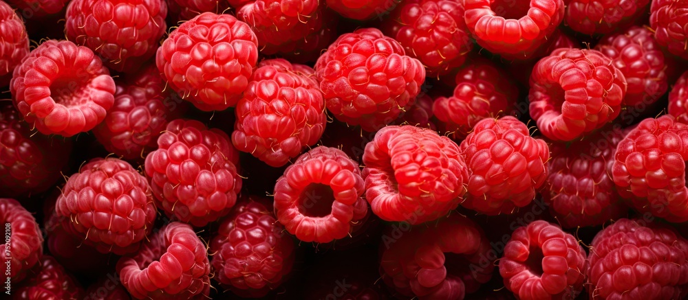 Vivid Red Raspberries Arranged Neatly, Symbolizing Vibrant Freshness and Health Benefits Vivid Red Raspberries Arranged Neatly, Symbolizing Vibrant Freshness and Health Benefits