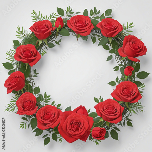 Bouquet of red rose flowers in wreath frame isolated on transparent background