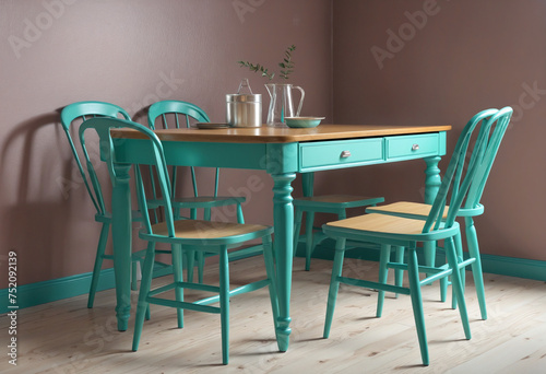 a retro teal kitchen table set isolated on a transparent background