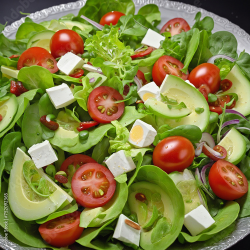 fresh salad healthy diet eating background lots of vegetables