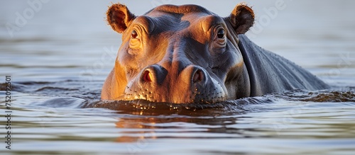 Majestic Hippo Glides Silently Through Serene African Lake Waters