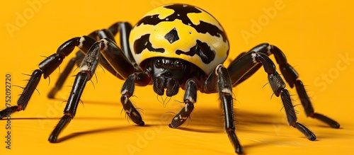 Vibrant Scorpion Tailed Spider Arachnura Logio with Intriguing Black and White Face photo